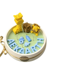 Wickory The First Chapter personalised keepsake beeswax candle handcrafted with a baby's name in soft pastel tones, a unique newborn gift and baby shower keepsake