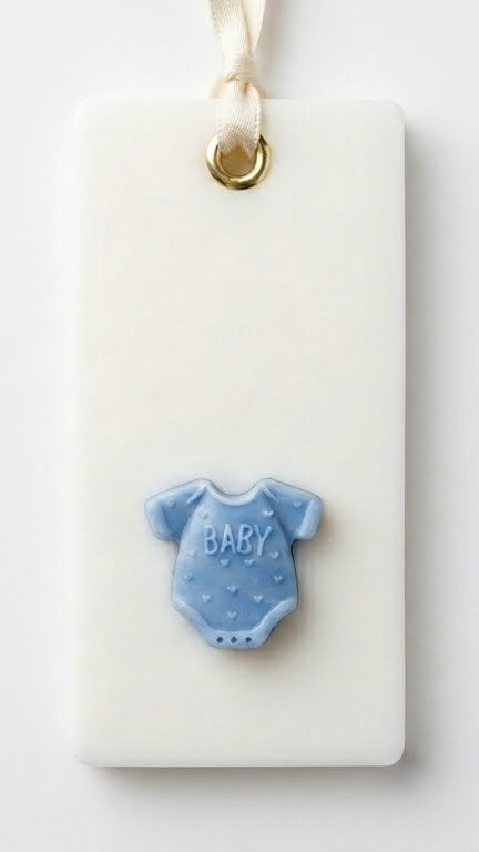 Wickory Baby Charms beeswax wax sachet, finished with sculpted nursery motifs and a ribbon loop for hanging