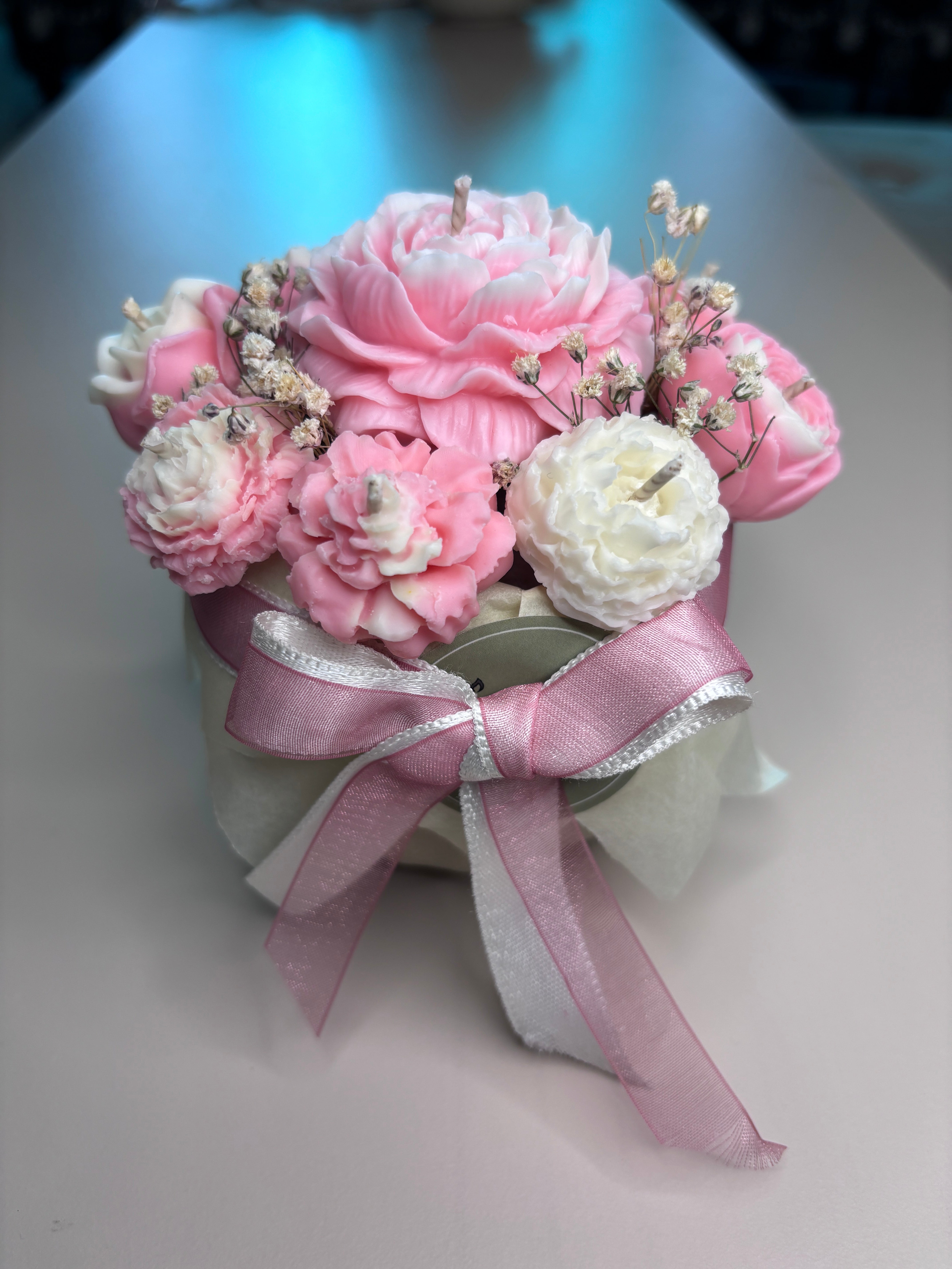 Wickory Blossom Bud petite handcrafted beeswax floral candle bouquet in yellow, featuring multiple hand-poured mini blooms delicately arranged as a gift-ready posy