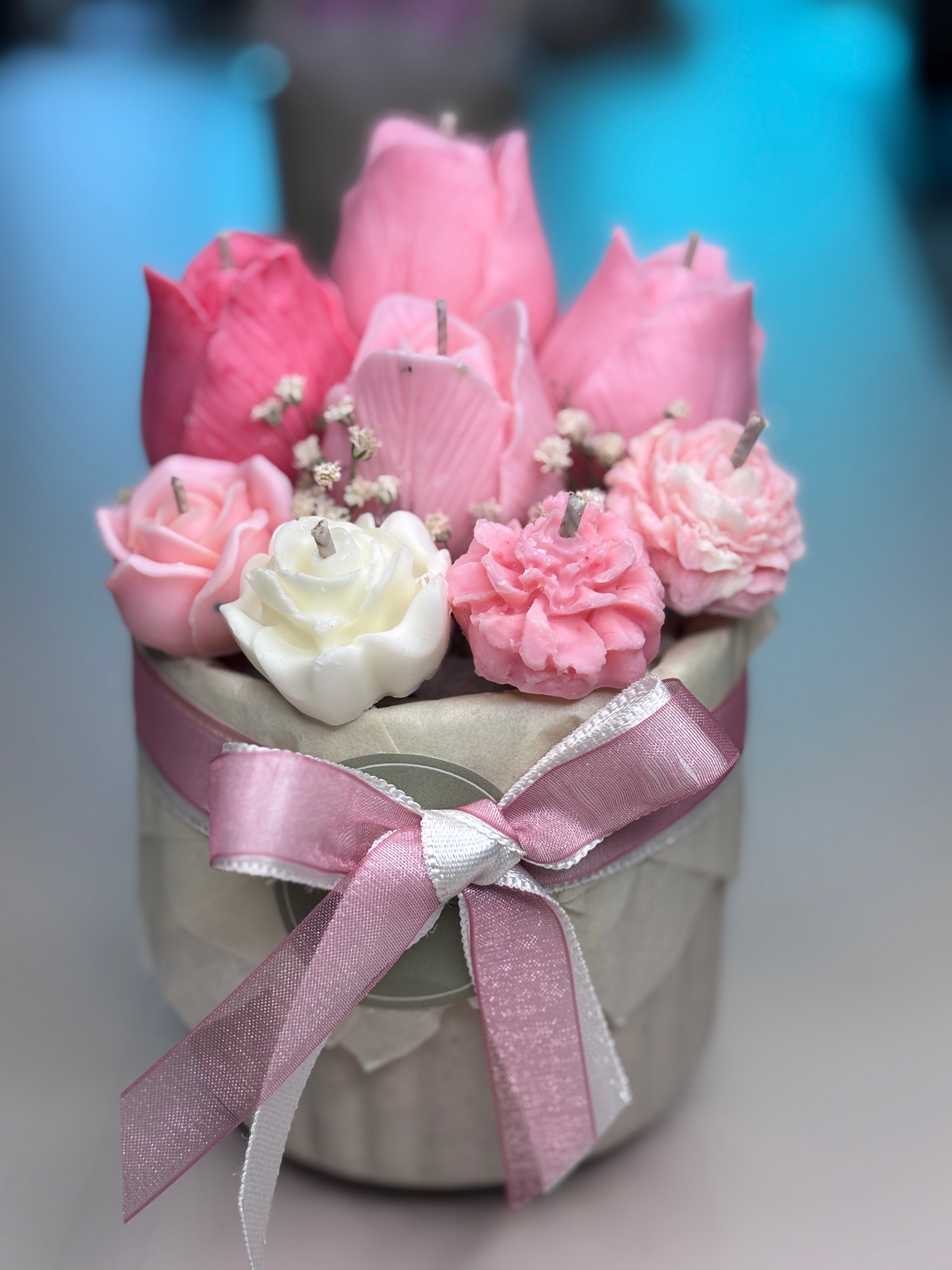 Wickory Blossom Bud petite handcrafted beeswax floral candle bouquet in yellow, featuring multiple hand-poured mini blooms delicately arranged as a gift-ready posy