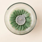The Blush Petal in green from above: a sculpted green daisy-style flower with a grey centre
