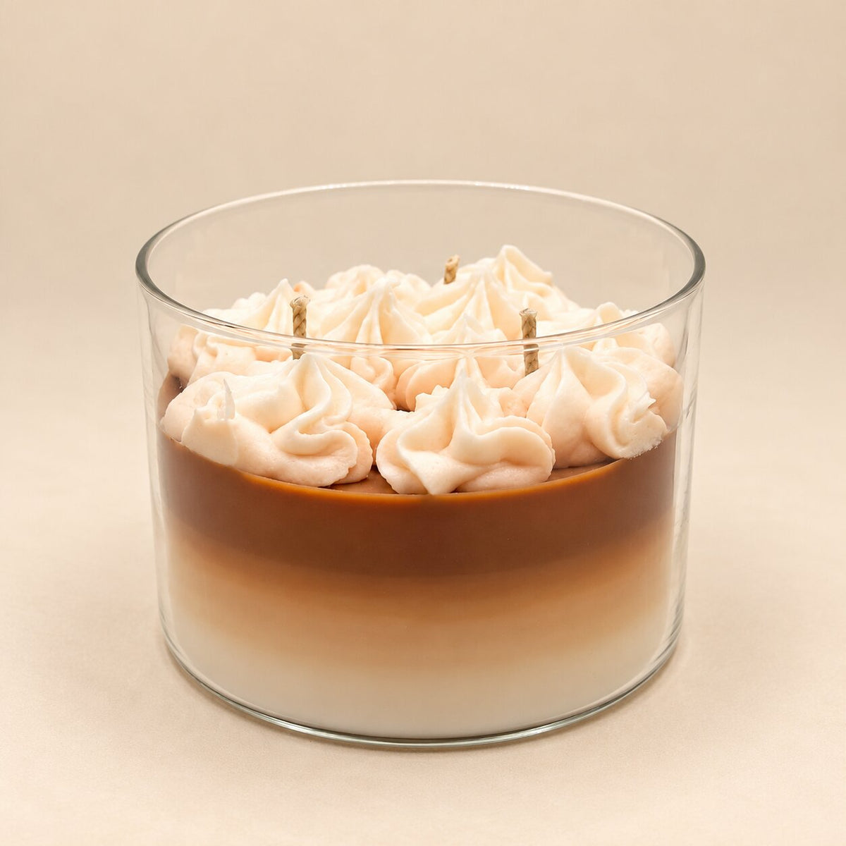 The Café Aura: layered coffee candle with whipped wax topping in a glass jar