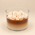 The Café Aura: layered coffee candle with whipped wax topping, side view