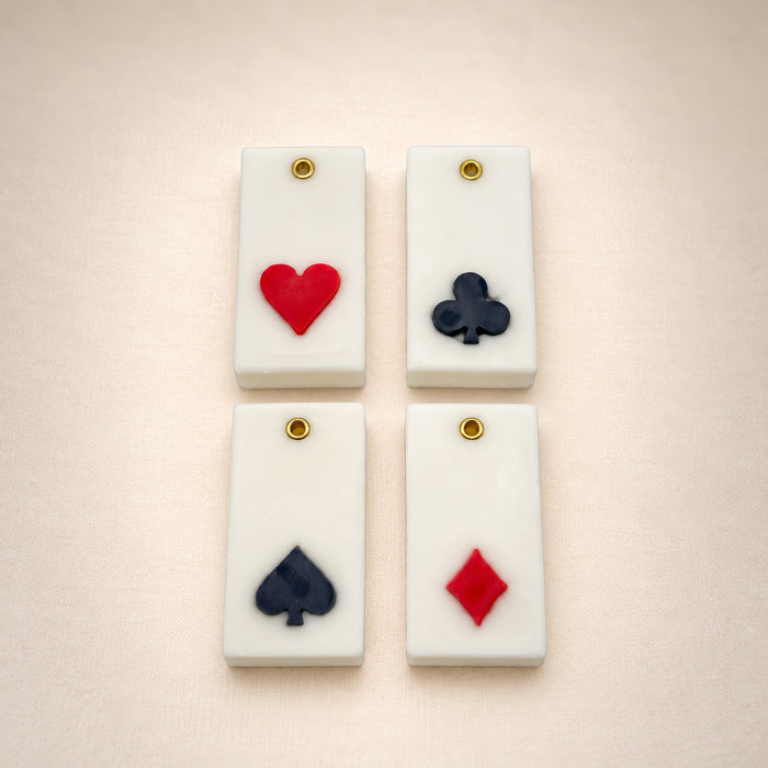 Teen Patti wax sachet set with heart, club, spade and diamond playing card symbols
